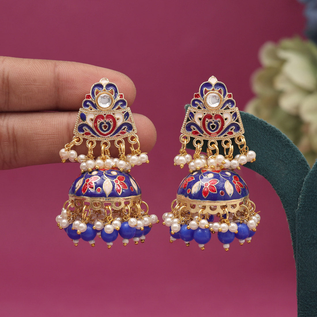 Blue Color Meenakari Earrings (MKE1994BLU)