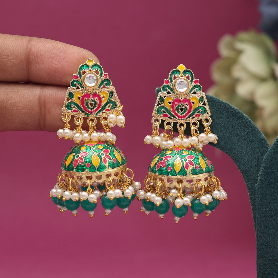 Green Color Meenakari Earrings (MKE1994GRN)