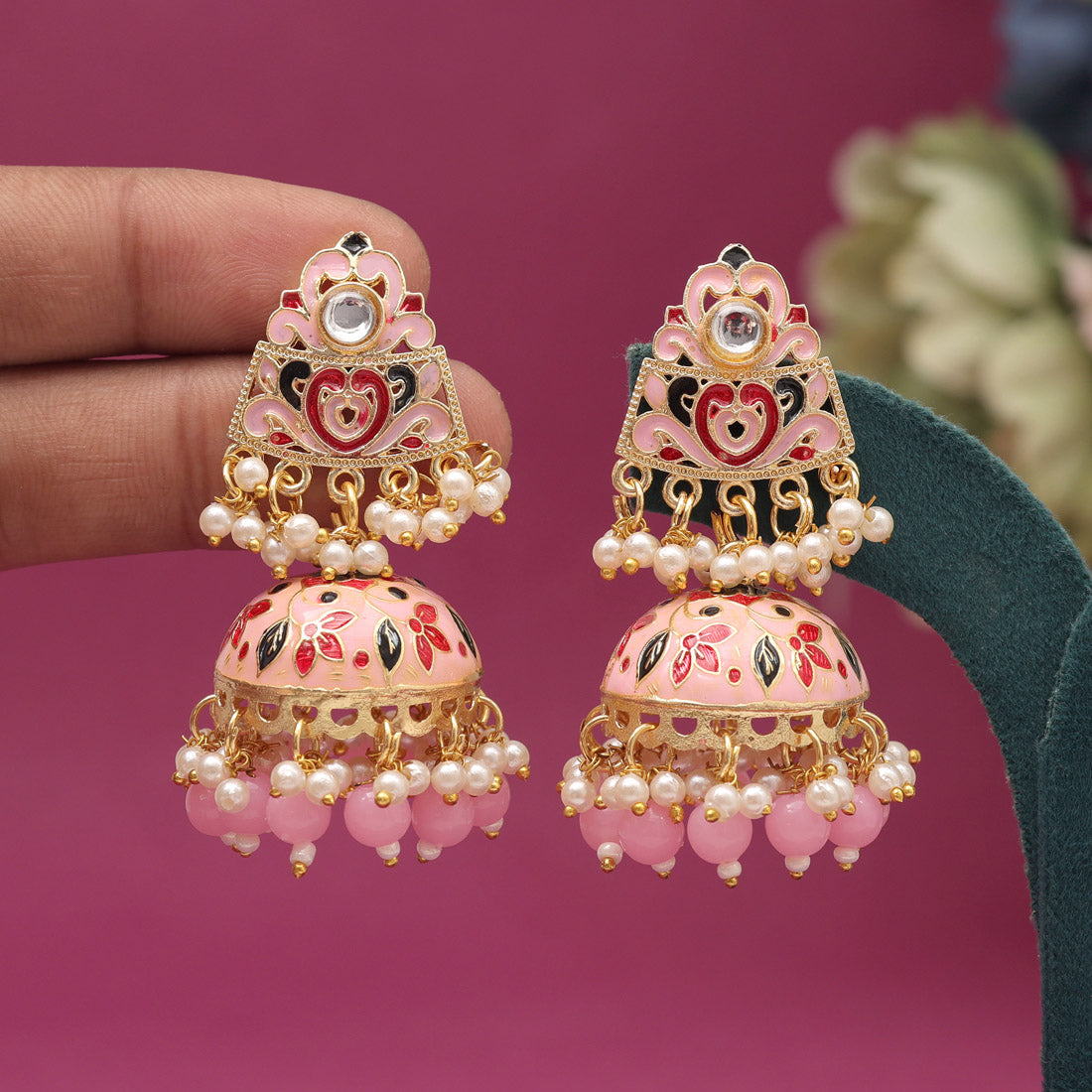 Pink Color Meenakari Earrings (MKE1994PNK) Jewellery GetGlit