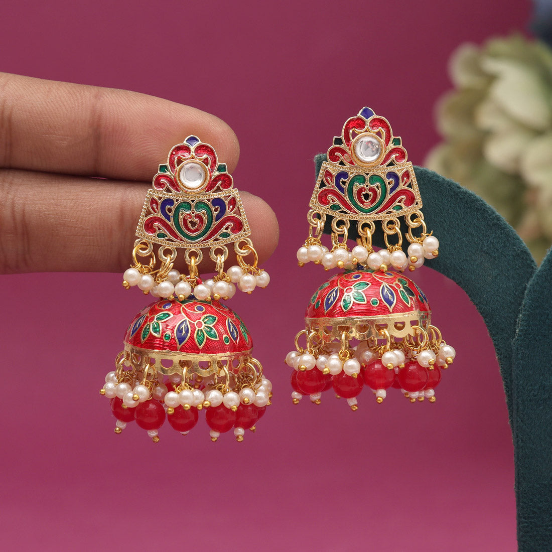 Red Color Meenakari Earrings (MKE1994RED) Jewellery GetGlit