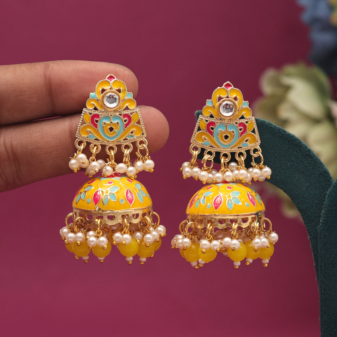 Yellow Color Meenakari Earrings (MKE1994YLW)