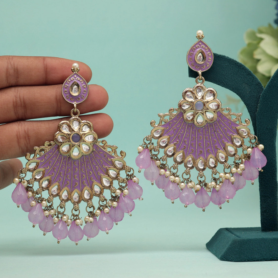 Light Purple Color Kundan Meenakari Earrings (MKE1995LPRP) Jewellery GetGlit   