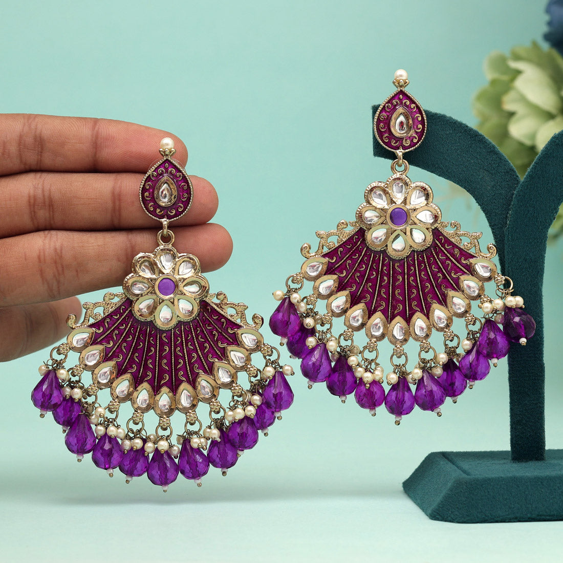 Purple Color Kundan Meenakari Earrings (MKE1995PRP) Jewellery GetGlit   