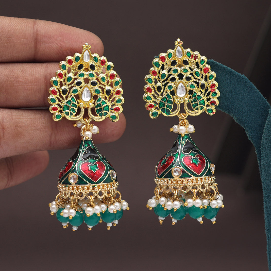 Green Color Meenakari Earrings (MKE1998GRN) Jewellery GetGlit