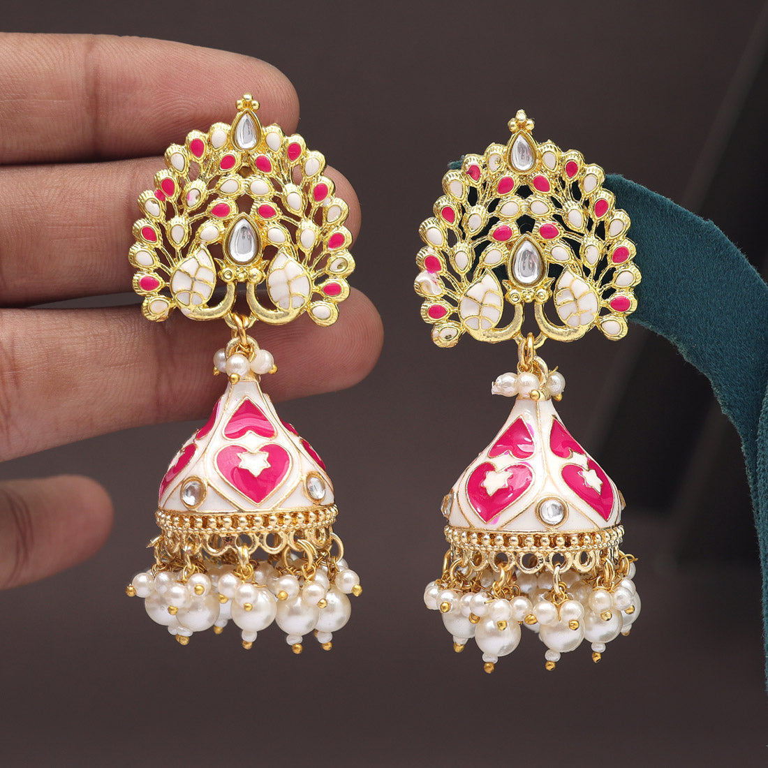 Pink Color Meenakari Earrings (MKE1998PNK) Jewellery GetGlit