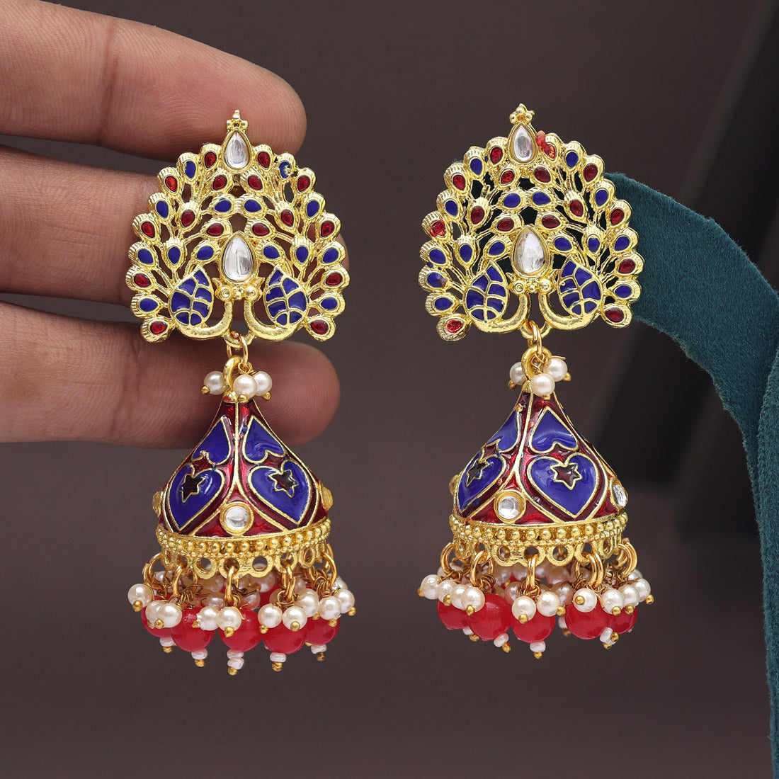 Red Color Meenakari Earrings (MKE1998RED) Jewellery GetGlit