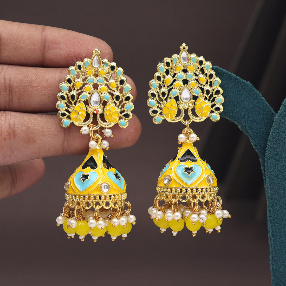 Yellow Color Meenakari Earrings (MKE1998YLW) Jewellery GetGlit