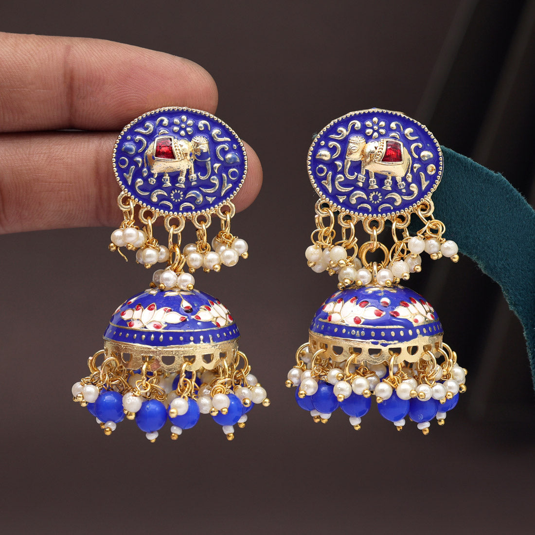 Blue Color Meenakari Earrings (MKE1999BLU) Jewellery GetGlit