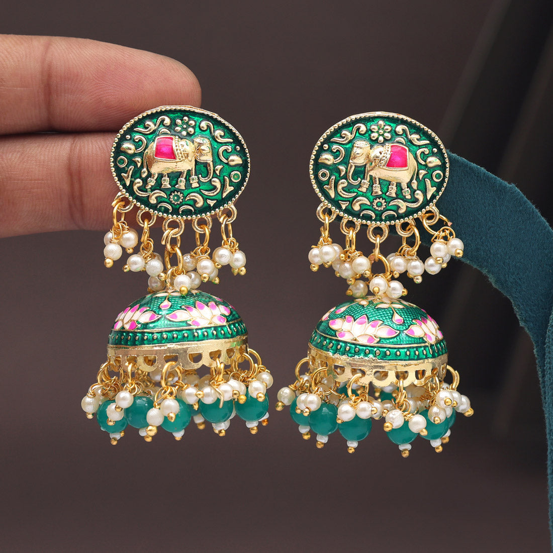 Green Color Meenakari Earrings (MKE1999GRN)