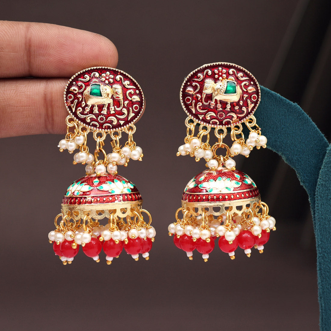 Red Color Meenakari Earrings (MKE1999RED) Jewellery GetGlit