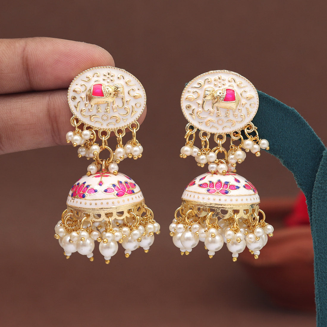 White Color Meenakari Earrings (MKE1999WHT) Jewellery GetGlit