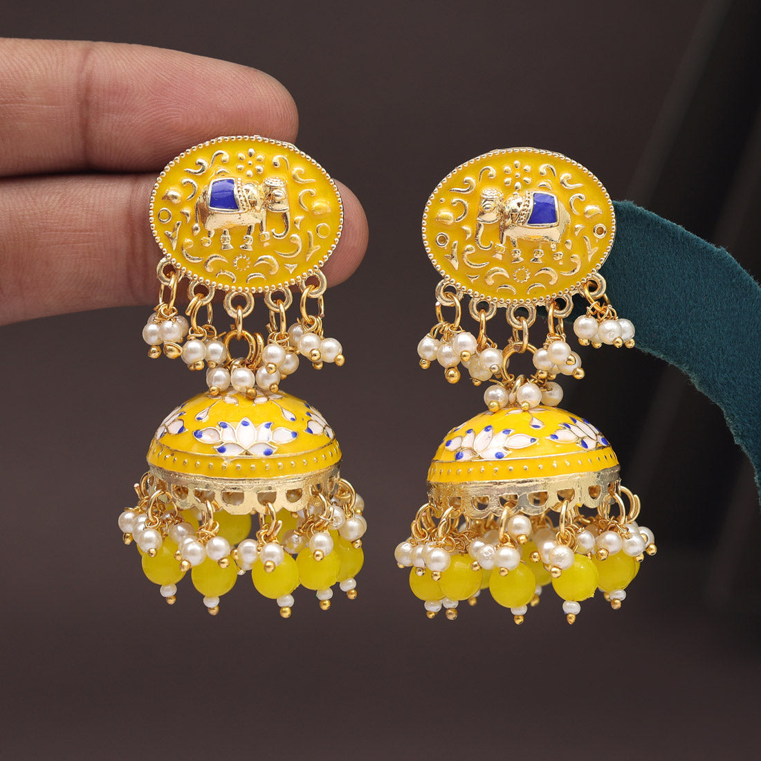 Yellow Color Meenakari Earrings (MKE1999YLW) Jewellery GetGlit