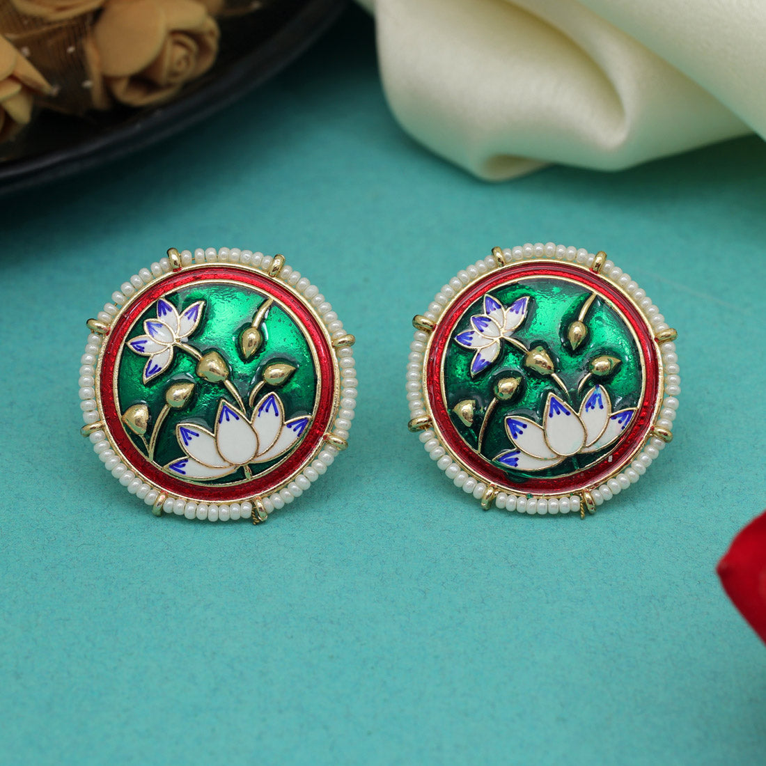 Green Color Meenakari Earrings (MKE2000GRN) Jewellery GetGlit   