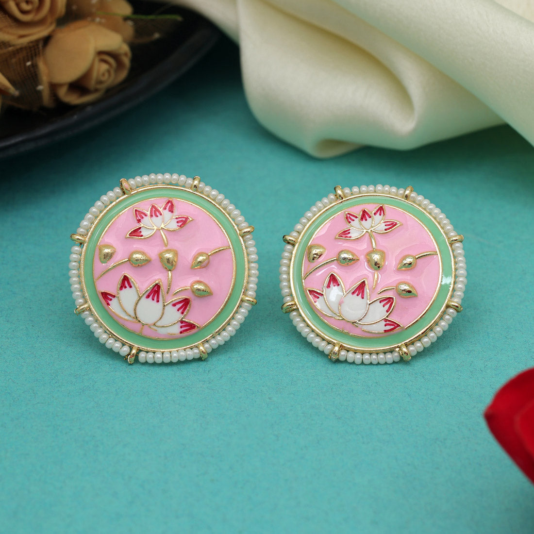 Pink Color Meenakari Earrings (MKE2000PNK)