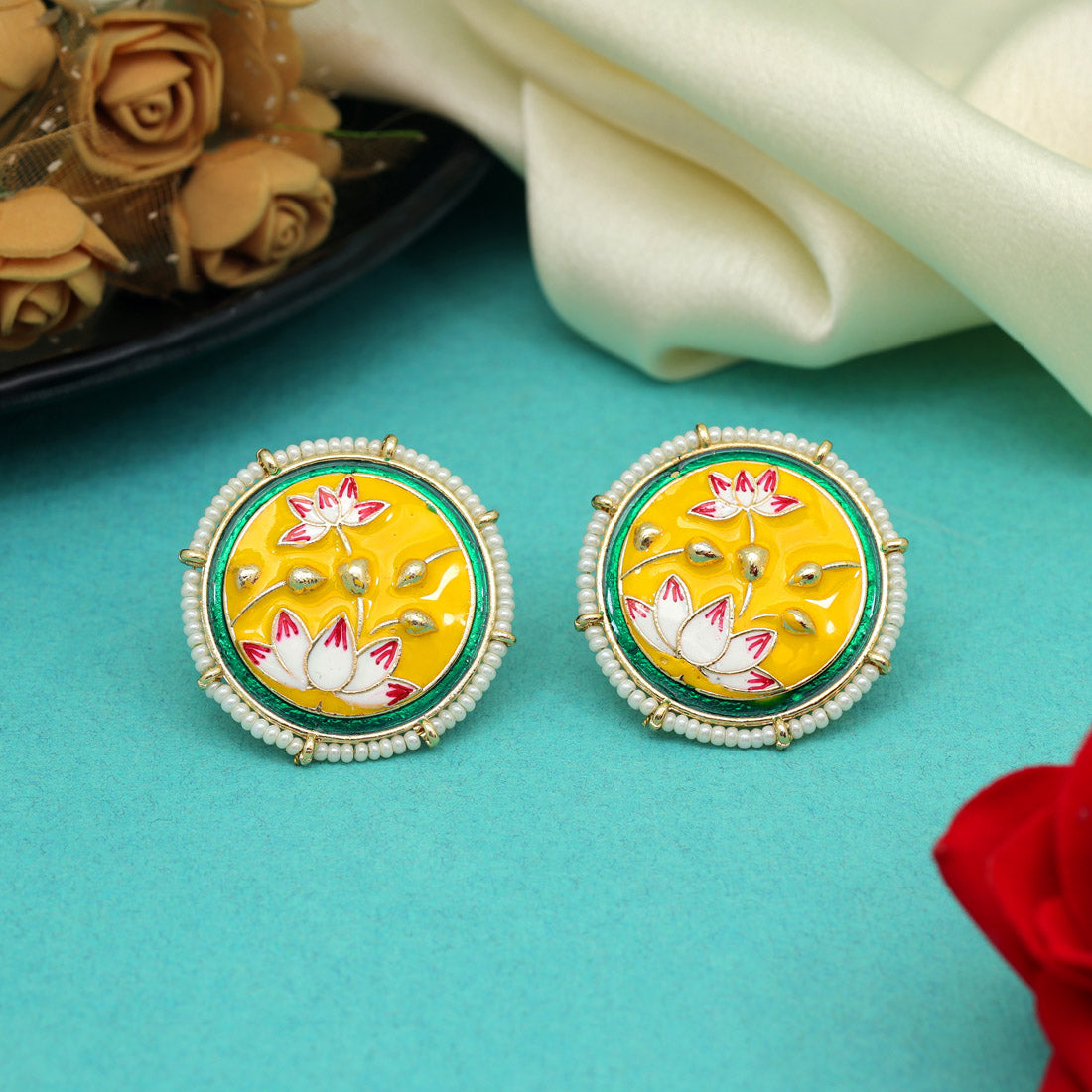 Yellow Color Meenakari Earrings (MKE2000YLW) Jewellery GetGlit   