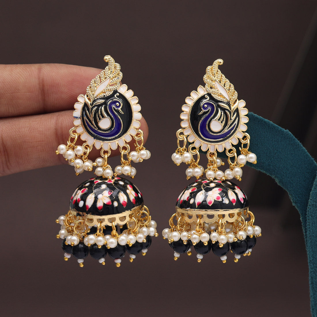 Black Color Meenakari Earrings (MKE2002BLK)