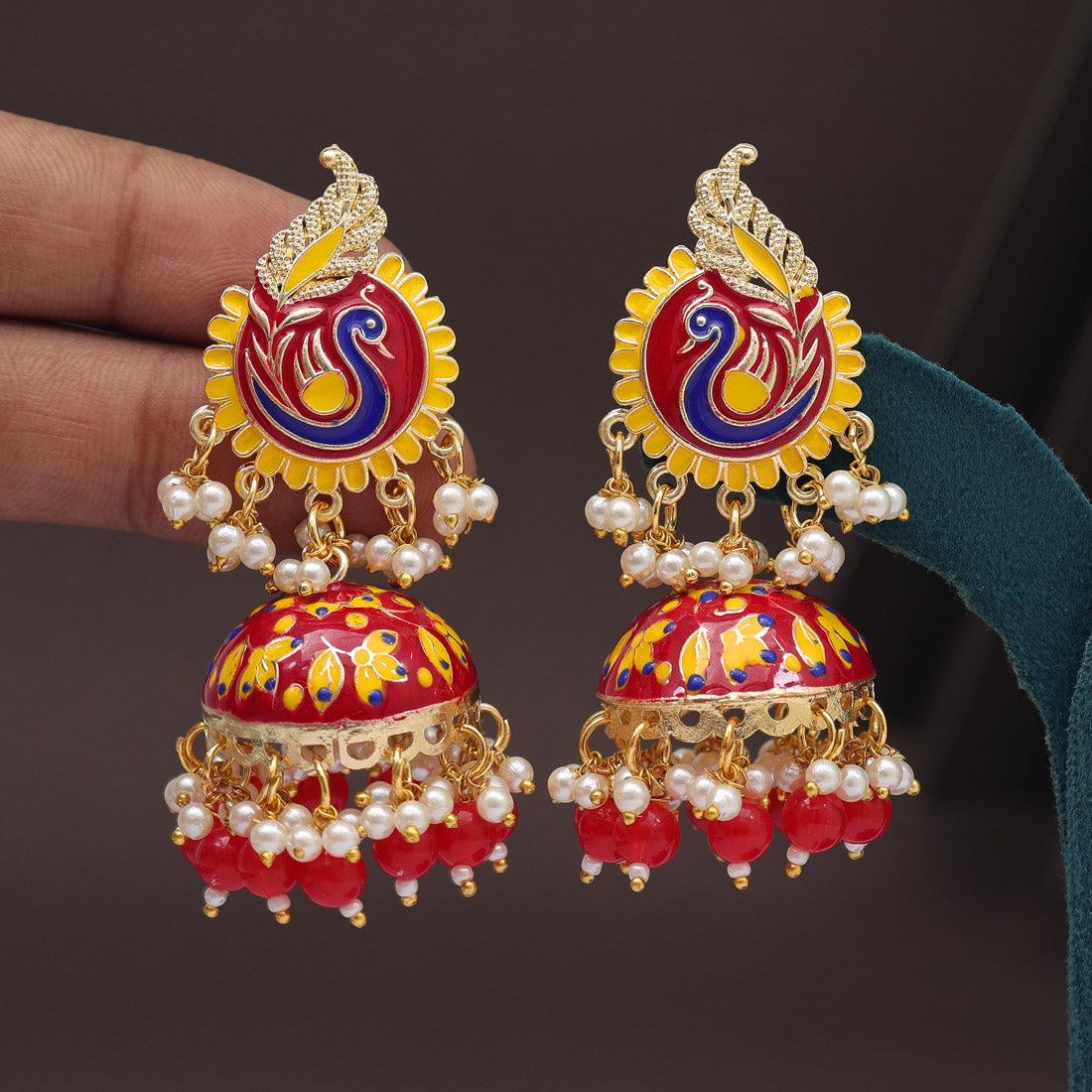 Red Color Meenakari Earrings (MKE2002RED) Jewellery GetGlit