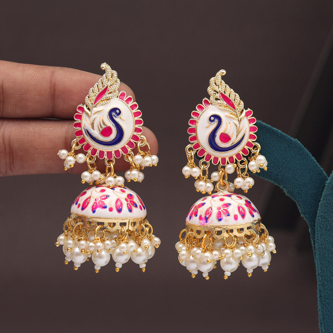 White Color Meenakari Earrings (MKE2002WHT) Jewellery GetGlit   