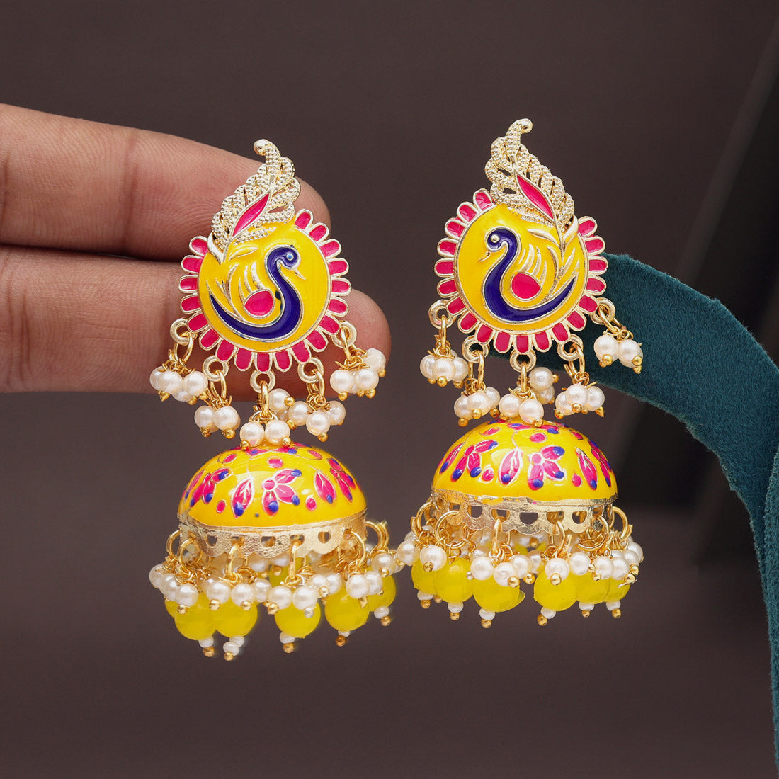 Yellow Color Meenakari Earrings (MKE2002YLW) Jewellery GetGlit