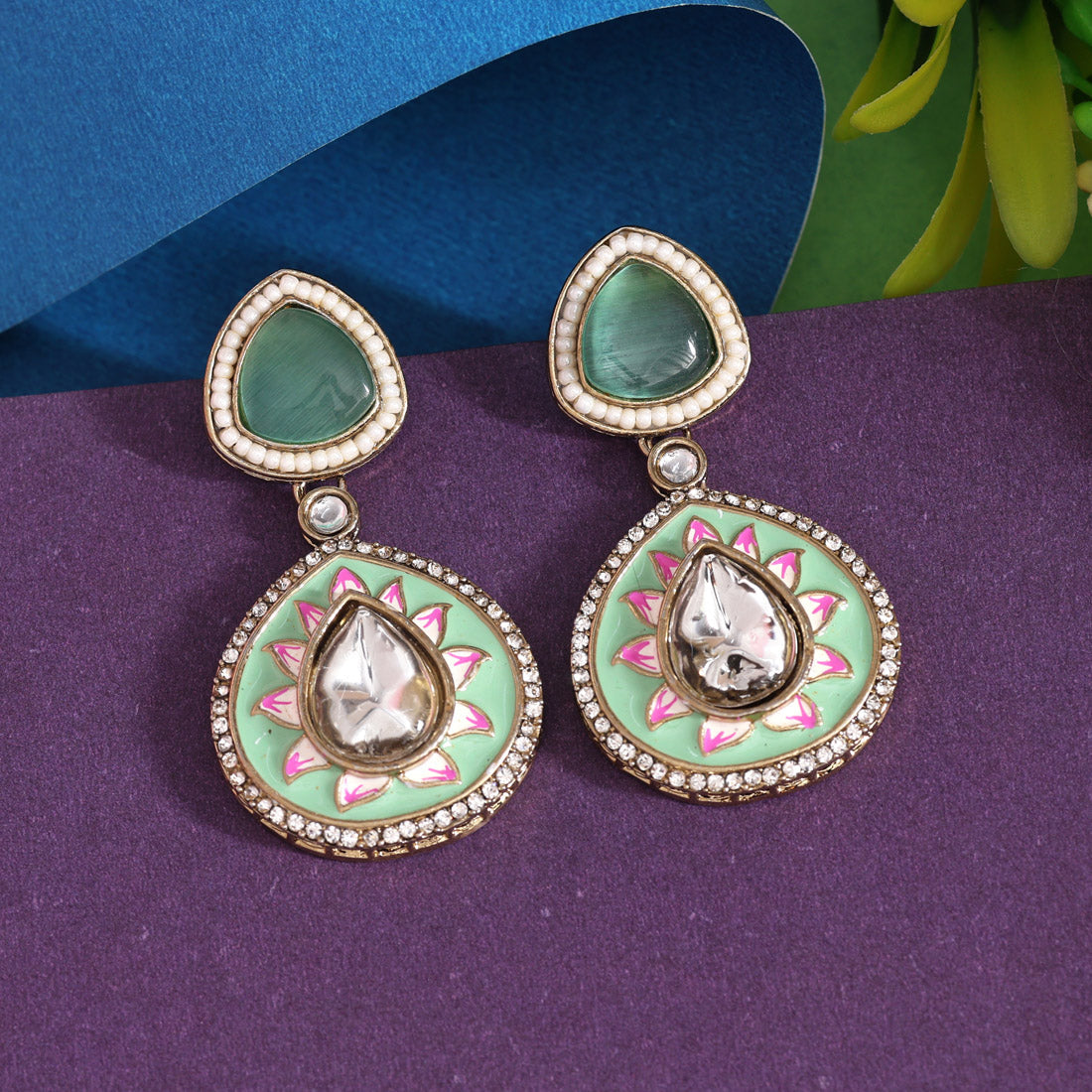 Pista green Color Meenakari Earrings (MKE2004PGRN)