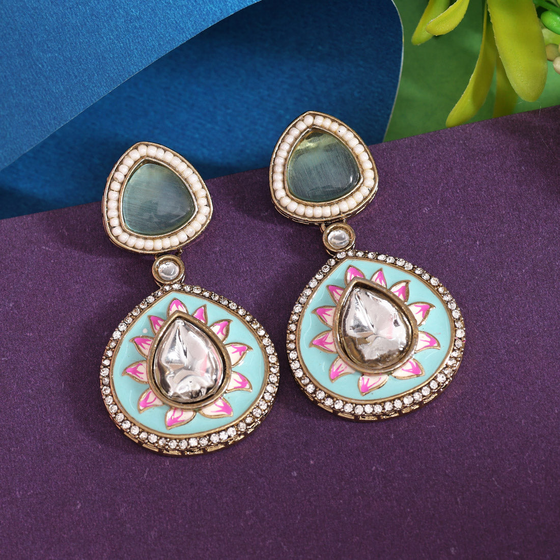 Sky Blue Color Meenakari Earrings (MKE2004SBLU)