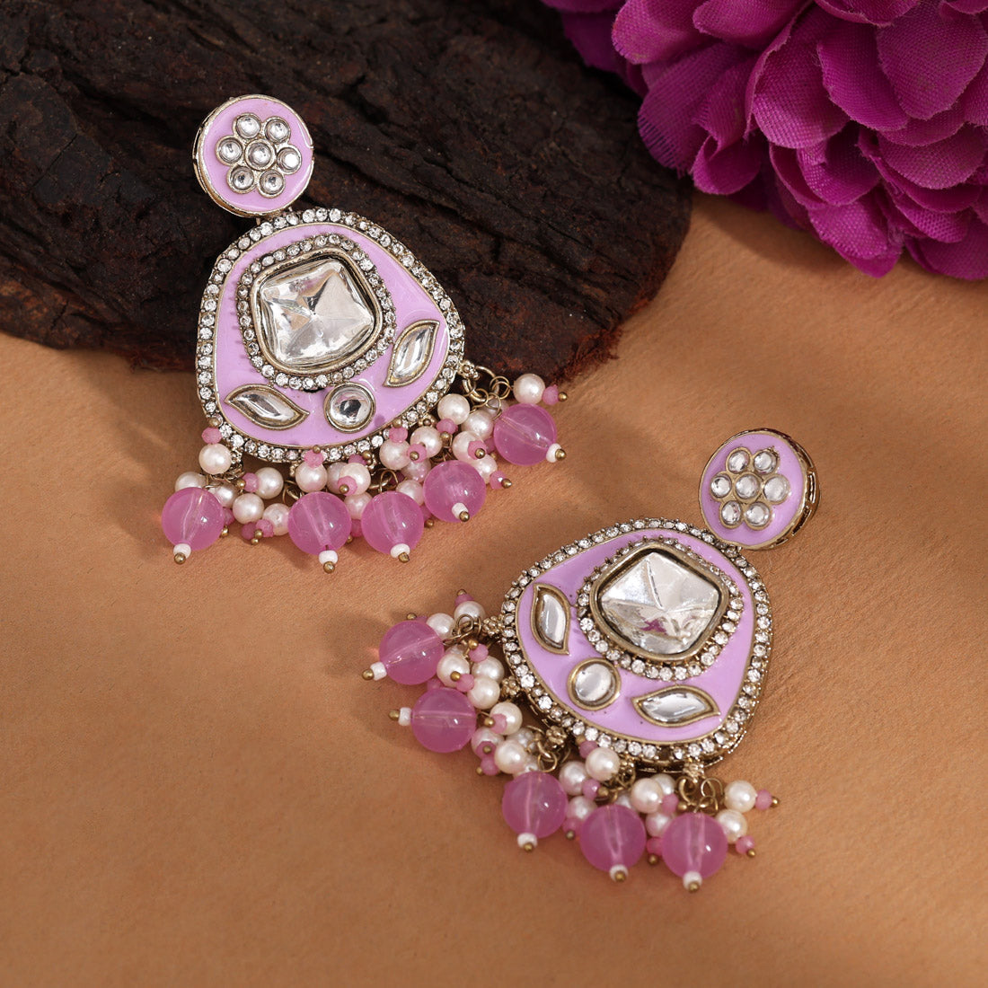 Light Purple Color Kundan Meenakari Earrings (MKE2005LPRP)