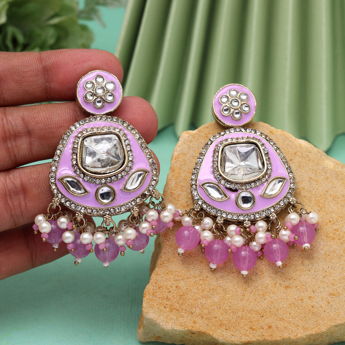 Light Purple Color Kundan Meenakari Earrings (MKE2005LPRP) Jewellery GetGlit