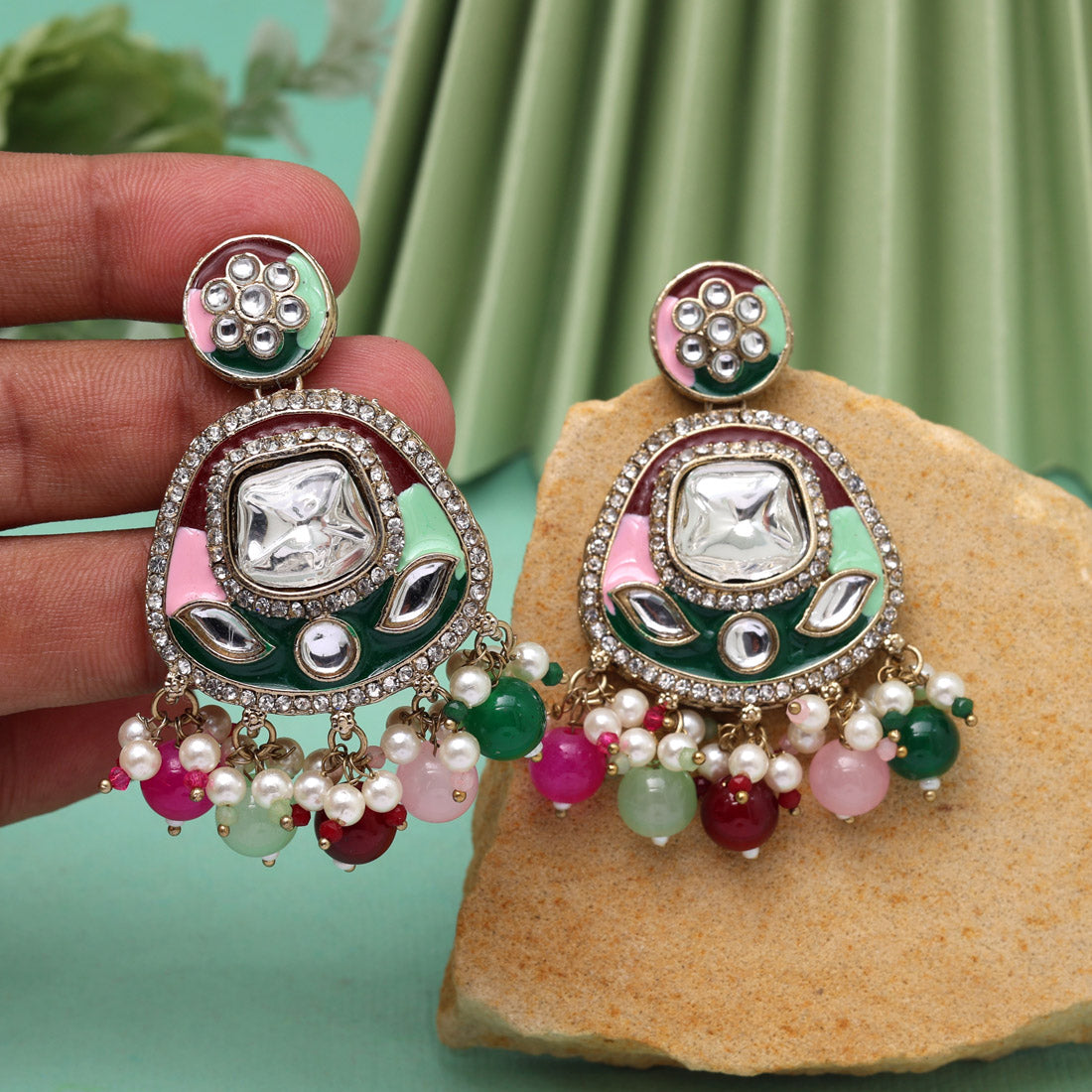 Multi Color Kundan Meenakari Earrings (MKE2005MLT) Jewellery GetGlit