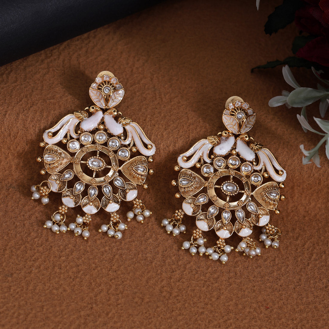 Gold Color Kundan Meenakari Earrings (MKE2008GLD) Jewellery GetGlit