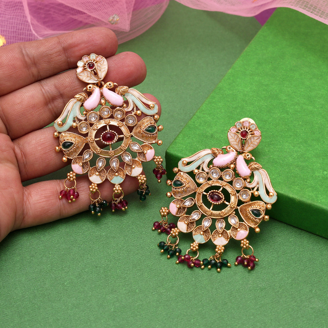 Multi Color Kundan Meenakari Earrings (MKE2008MLT) Jewellery GetGlit