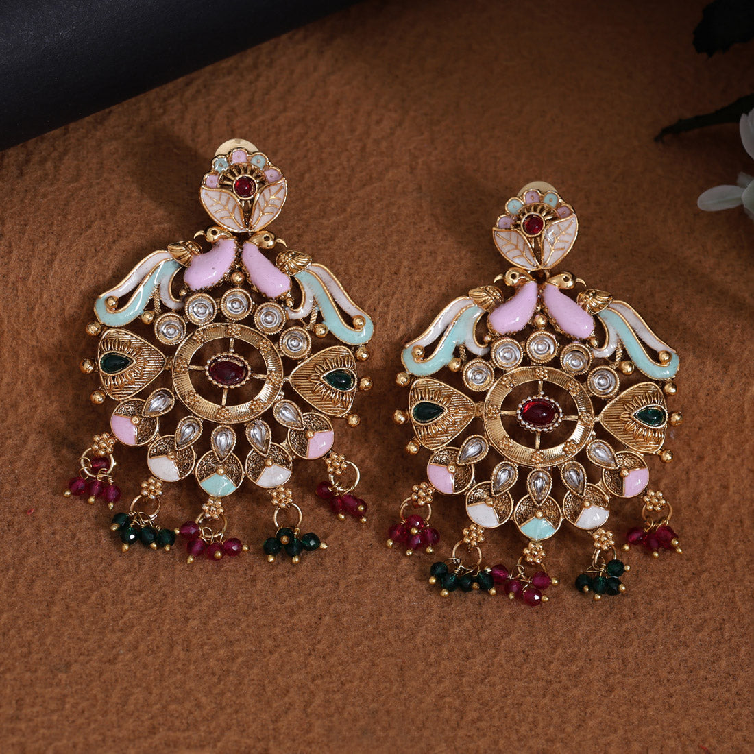 Multi Color Kundan Meenakari Earrings (MKE2008MLT)