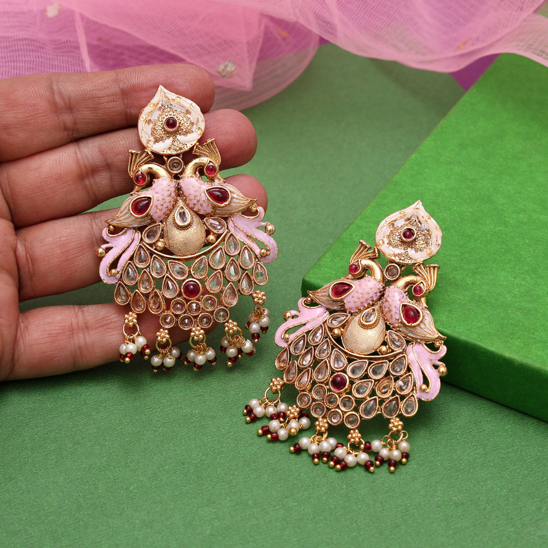 Maroon Color Kundan Meenakari Earrings (MKE2009MRN) Jewellery GetGlit