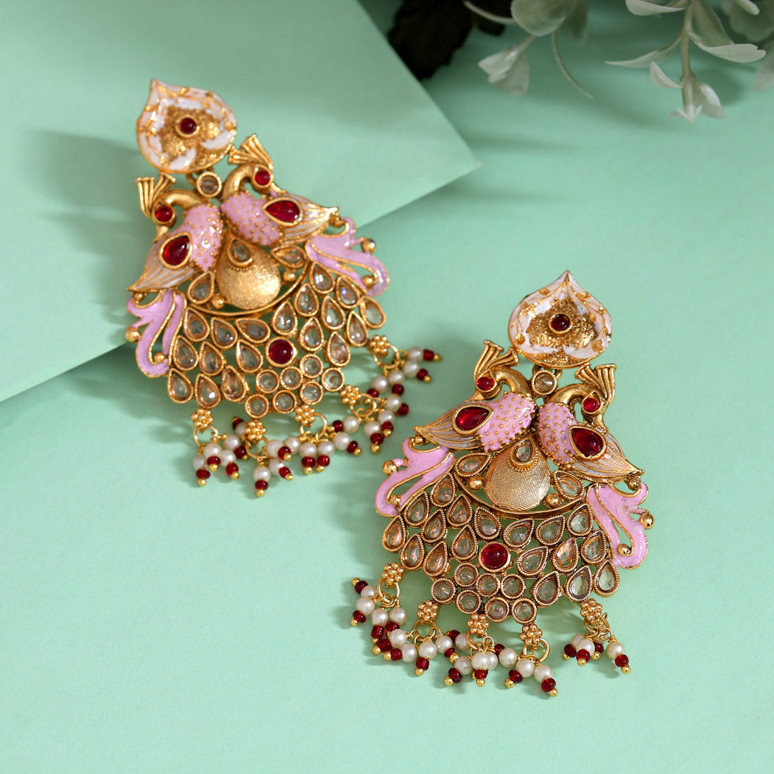 Maroon Color Kundan Meenakari Earrings (MKE2009MRN)