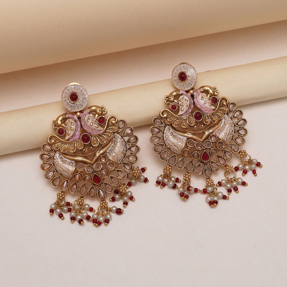 Rani Color Kundan Meenakari Earrings (MKE2010RNI) Jewellery GetGlit