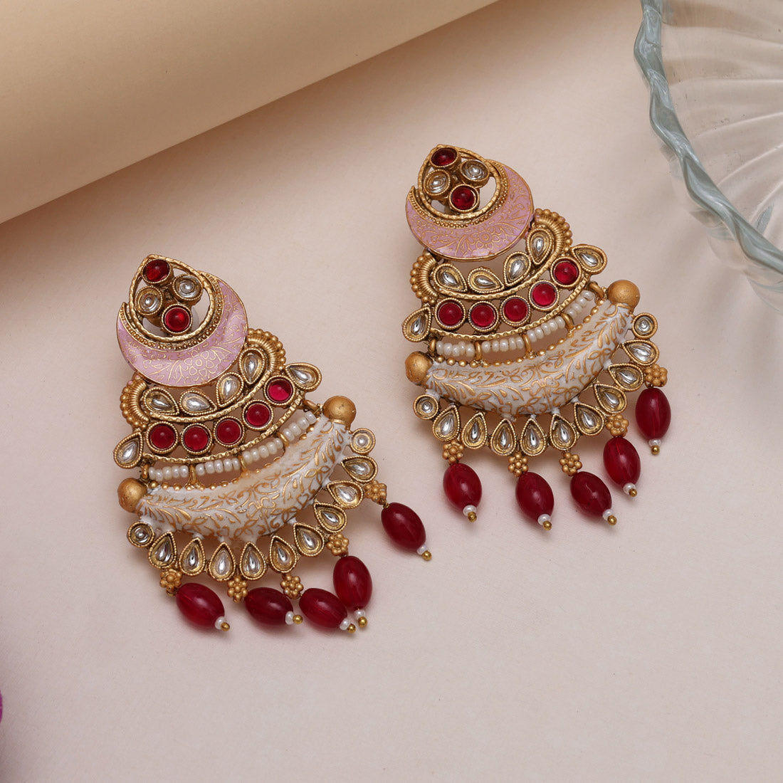 Rani Color Kundan Meenakari Earrings (MKE2012RNI) Jewellery GetGlit