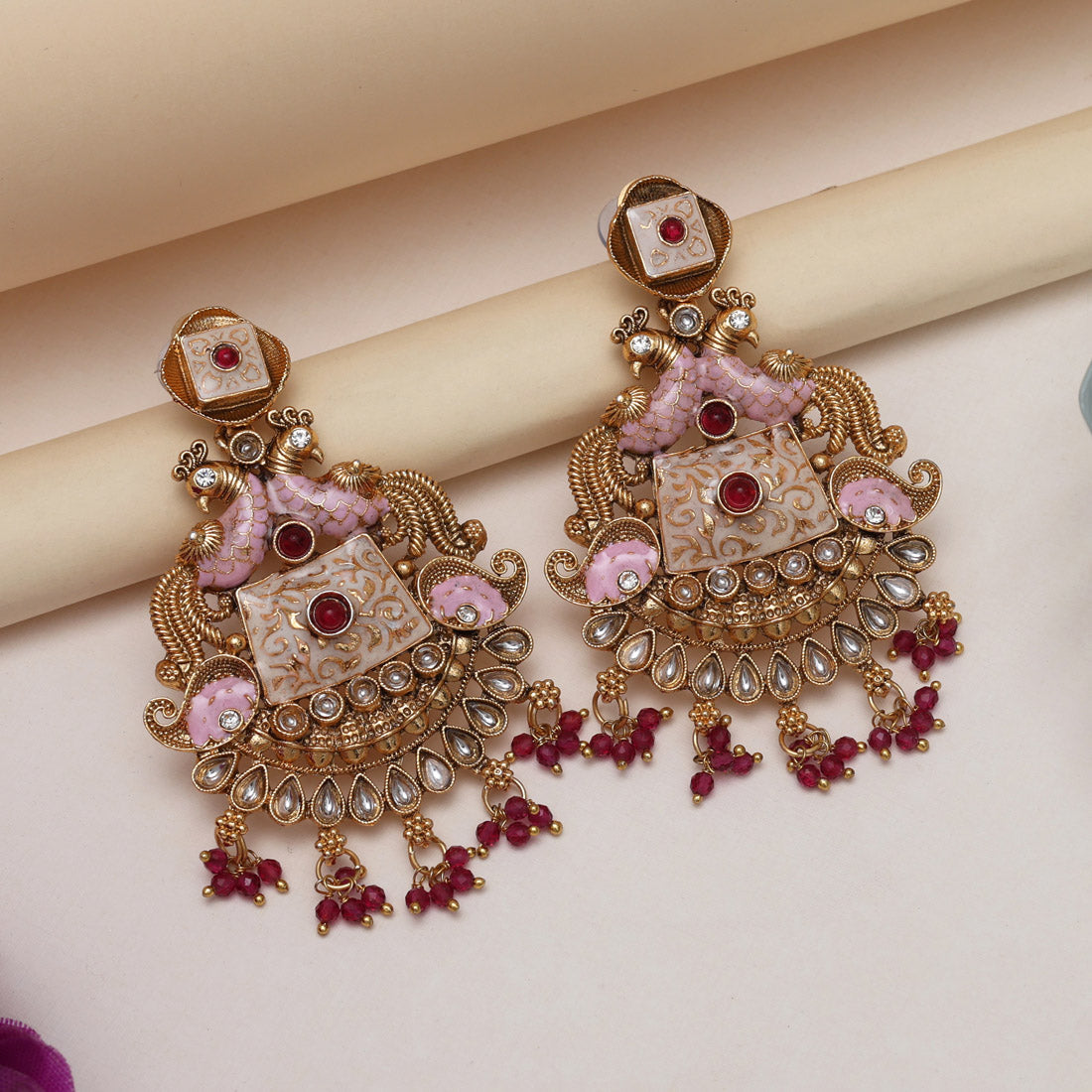 Rani Color Kundan Meenakari Earrings (MKE2013RNI)