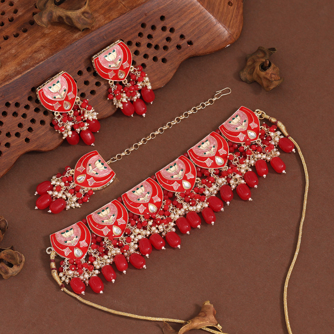 Red Color Choker Meenakari Necklace Set (MKN551RED) Jewellery GetGlit   