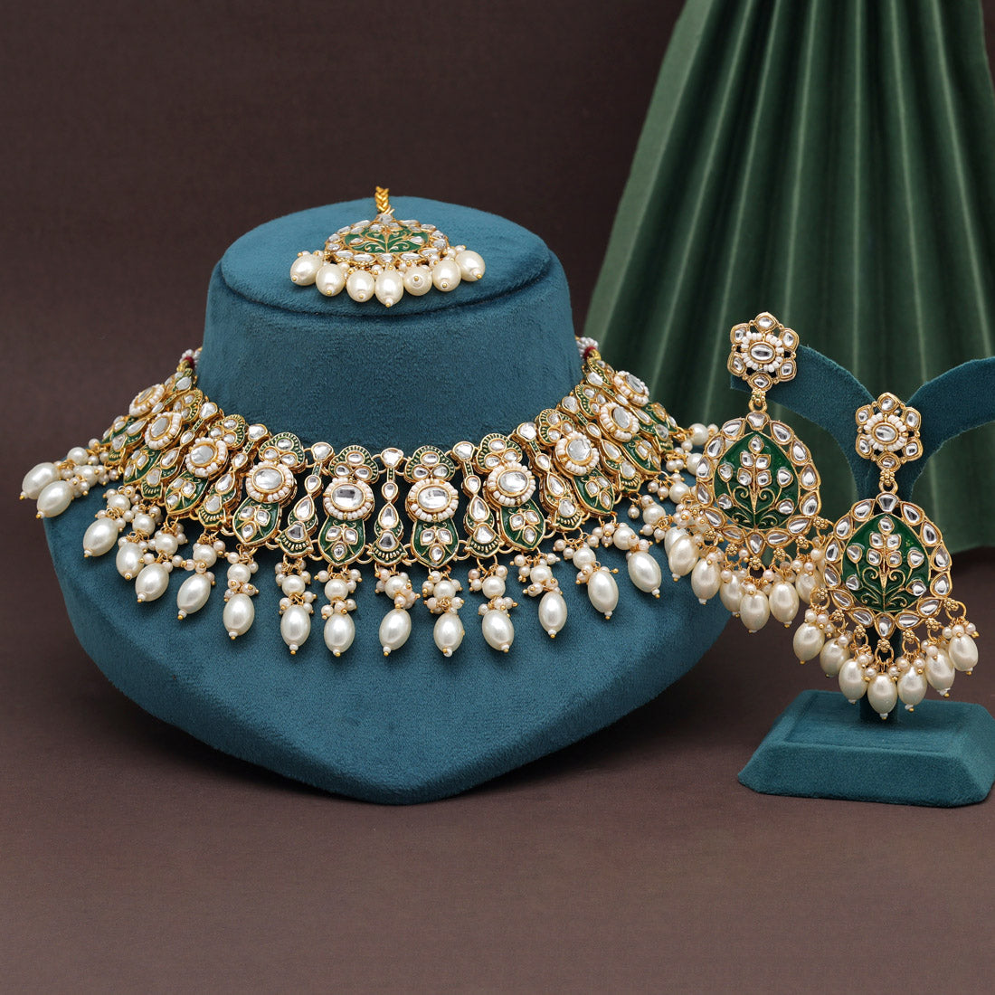 White Color Kundan Meenakari Necklace Set (MKN593WHT) Necklaces GetGlit   