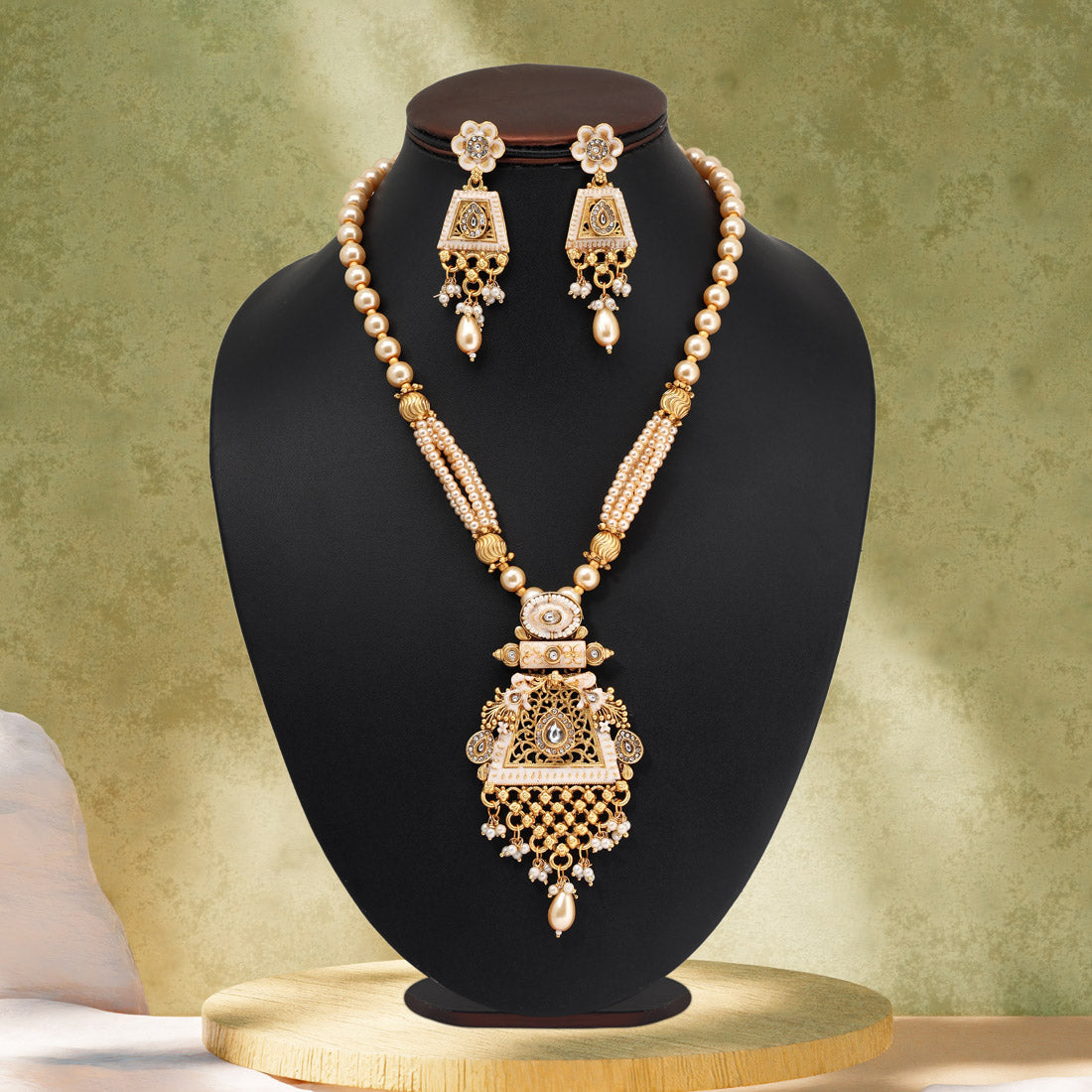 Gold Color Matte Gold Meenakari Necklace Set (MKN603GLD) Jewellery GetGlit