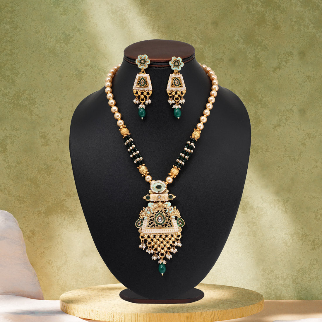 Green Color Matte Gold Meenakari Necklace Set (MKN603GRN) Jewellery GetGlit