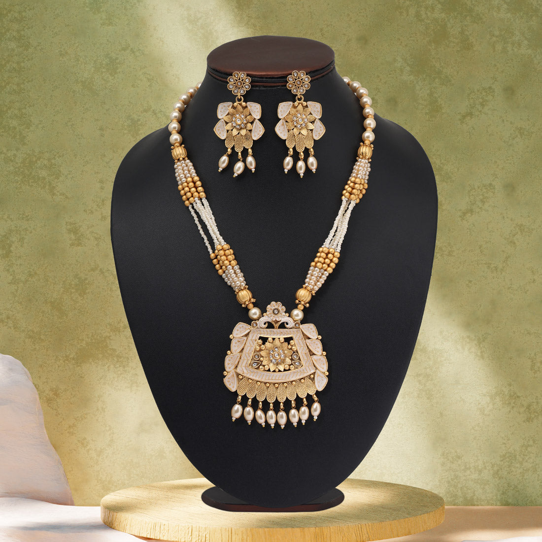 Gold Color Matte Gold Meenakari Necklace Set (MKN604GLD) Jewellery GetGlit