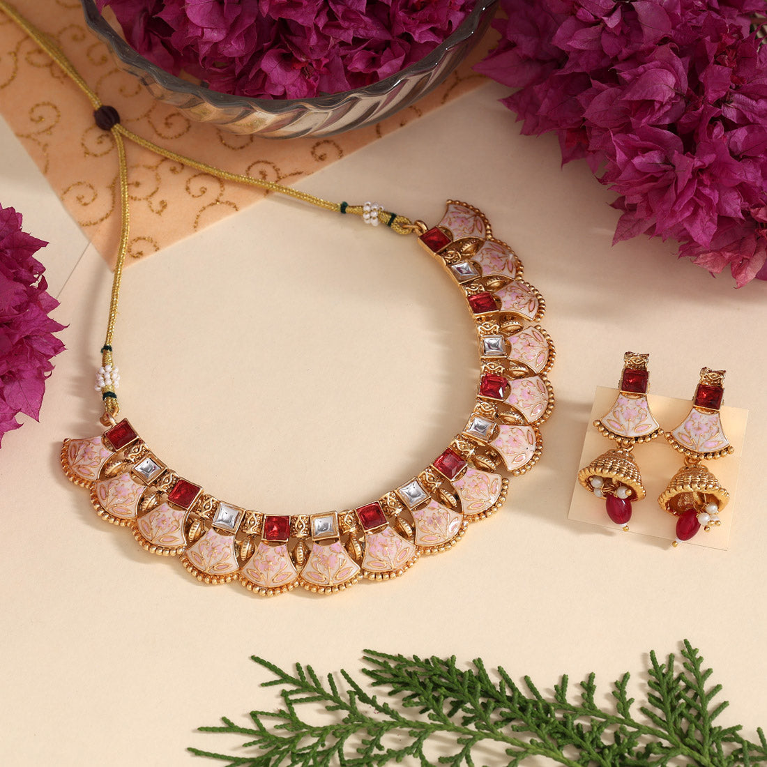 Maroon Color Matte Gold Meenakari Necklace Set (MKN607MRN) Jewellery GetGlit