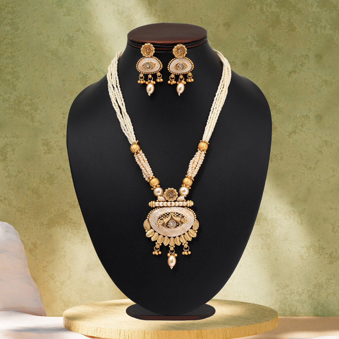 Gold Color Matte Gold Meenakari Necklace Set (MKN608GLD) Jewellery GetGlit