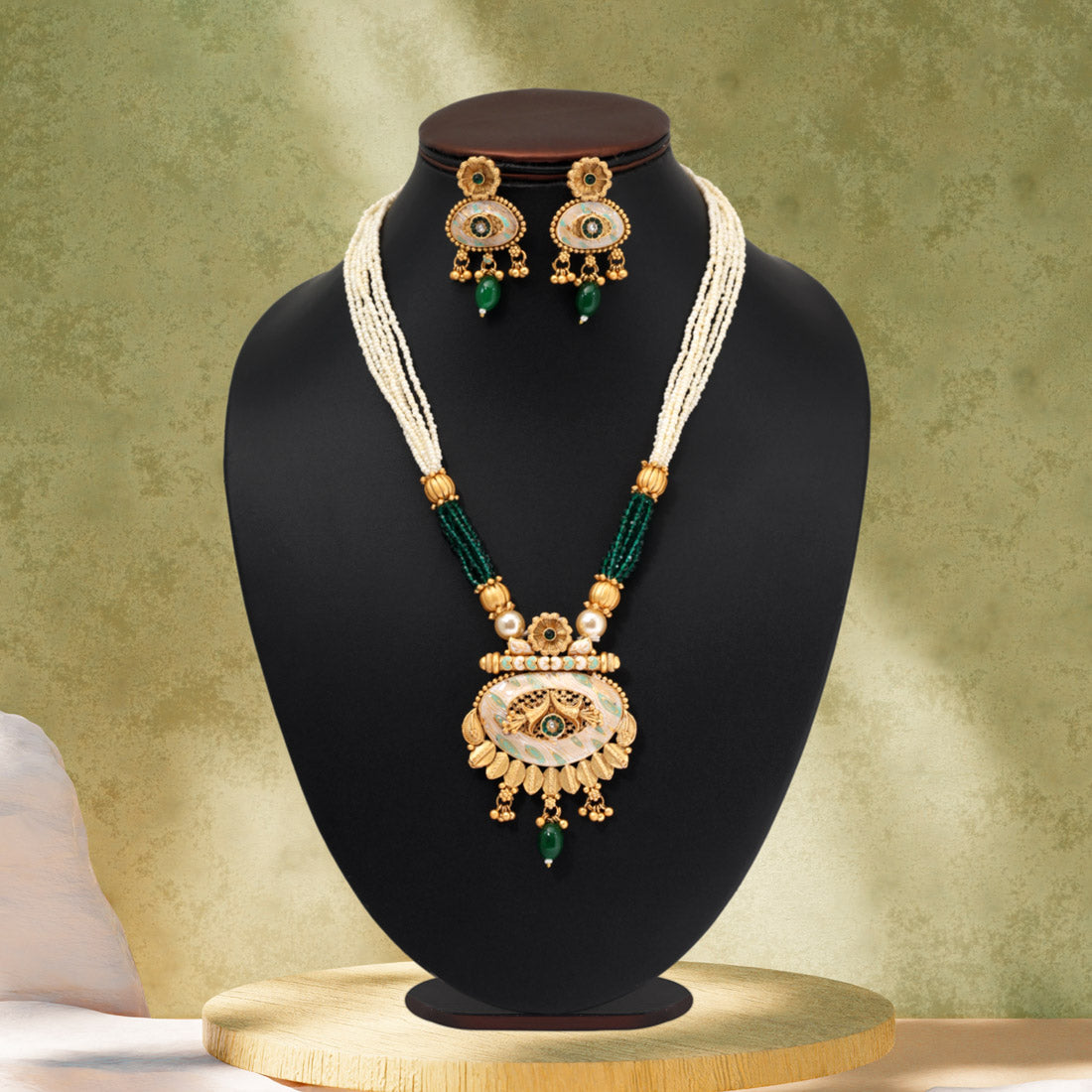 Green Color Matte Gold Meenakari Necklace Set (MKN608GRN) Jewellery GetGlit