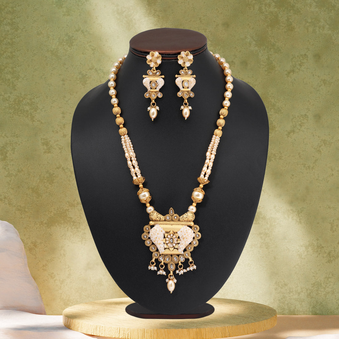 Gold Color Matte Gold Meenakari Necklace Set (MKN612GLD) Jewellery GetGlit