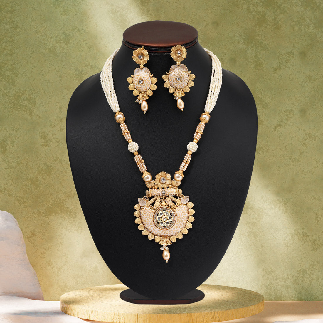 Gold Color Matte Gold Meenakari Necklace Set (MKN615GLD) Jewellery GetGlit