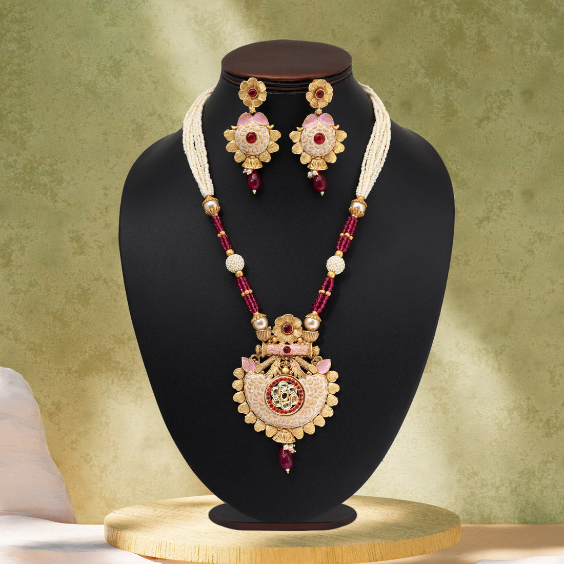 Rani Color Matte Gold Meenakari Necklace Set (MKN615RNI)