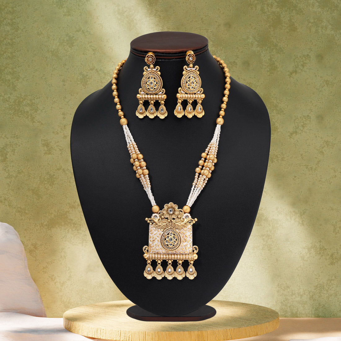 Gold Color Matte Gold Meenakari Necklace Set (MKN616GLD) Jewellery GetGlit