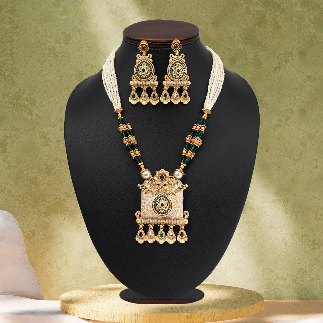 Green Color Matte Gold Meenakari Necklace Set (MKN616GRN) Jewellery GetGlit