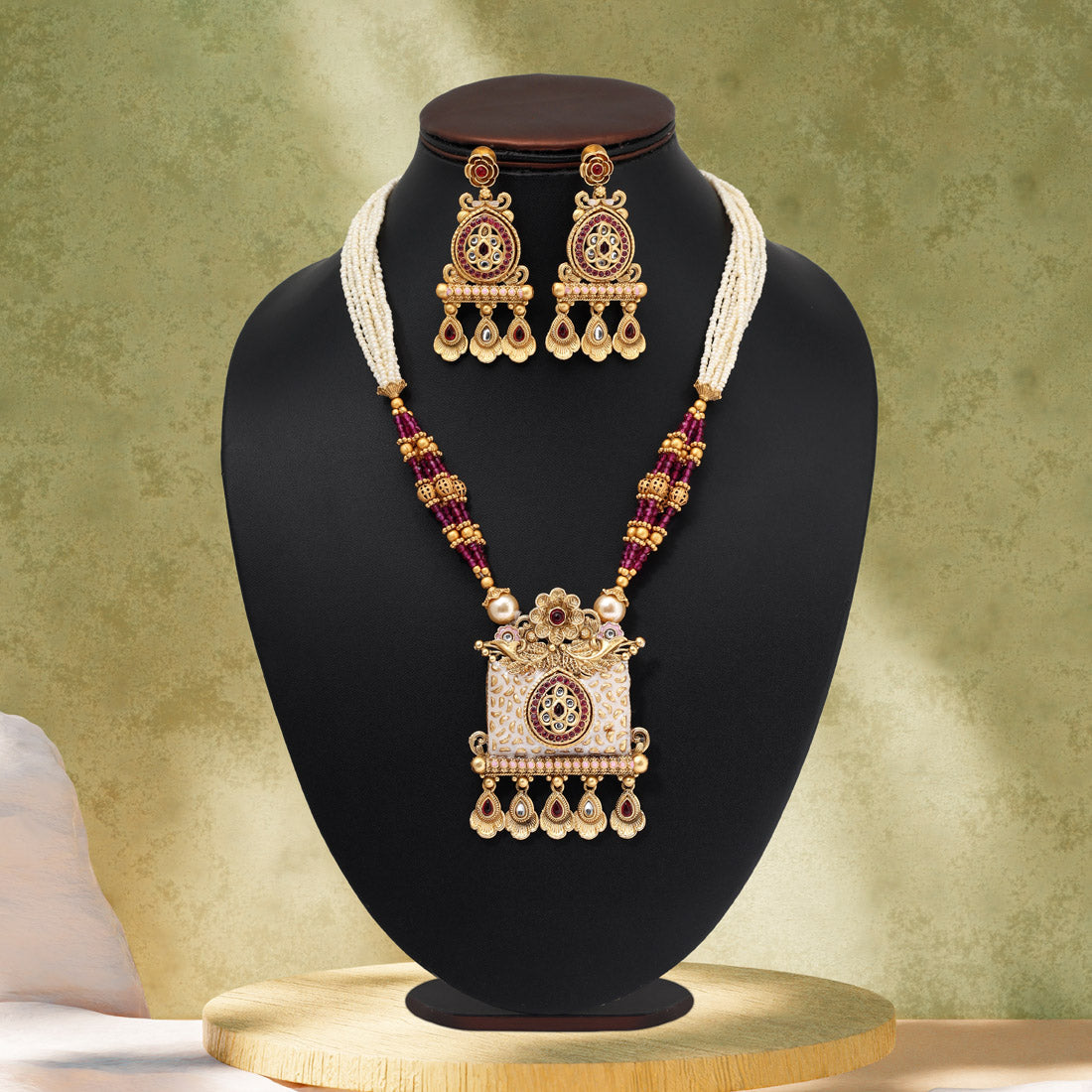 Rani Color Matte Gold Meenakari Necklace Set (MKN616RNI) Jewellery GetGlit